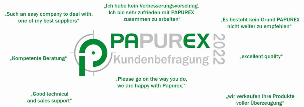 Aussagen von PAPUREX Kunden um das PAPUREX Logo herum
