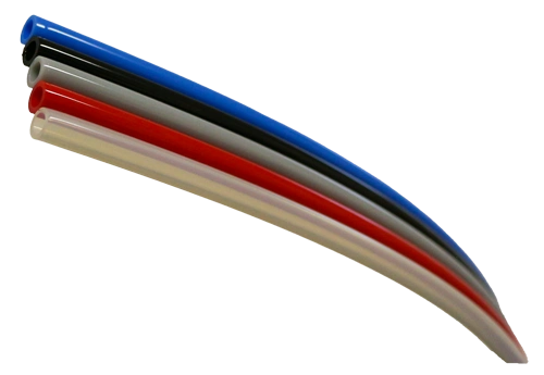 Mehrfachschlauch mit einem blauen, einem schwarzen, einem grauen, einem roten und einem opaken Schlauch in einer Reihe