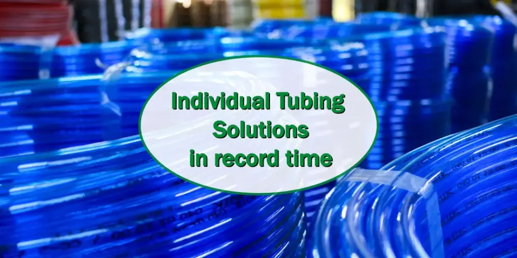 tubing suppliers in record time written in front of blue tubing in the background