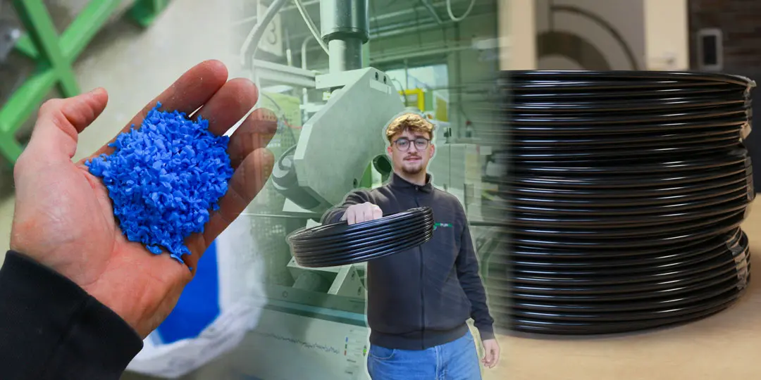 Regranulated tubing made from 100% recycled material