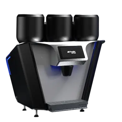 Schwarz-graue Maschine zum Herstellen von Proteinshakes mit antistatischem Schlauch für Lebensmittelkontakt.