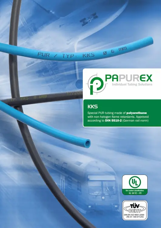Flyer cover of the flame resistant KKS tubing for the rail industry 