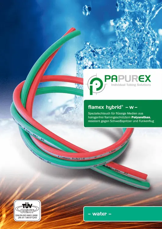 Couverture de la brochure du flamex hybrid w, spécialement conçu pour les applications avec des fluides liquides