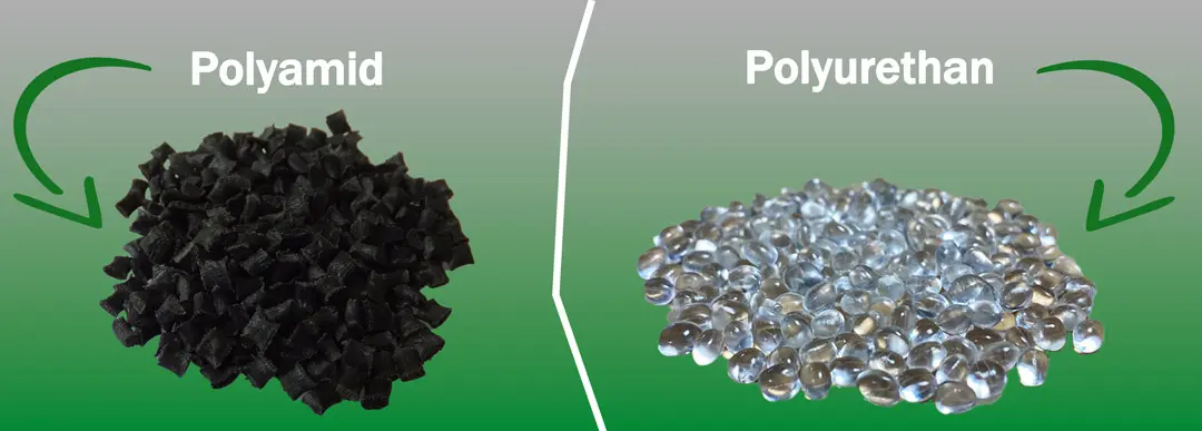Polyamide vs. Polyurethane - polyamide on the left and polyurethane on the right