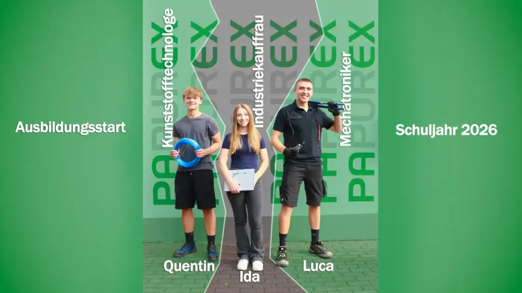 Quentin, Ida und Luca, die ihre Ausbildung bei PAPUREX beginnen in stolzer Pose
