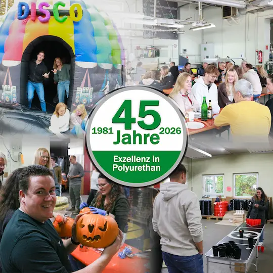 Collage zum 45-Jahre-Fest von PAPUREX mit 45-Jahre-Logo in der Mitte